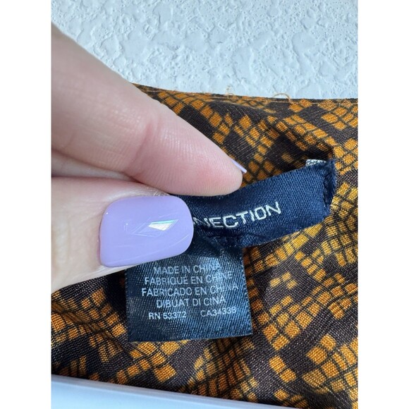 French Connection Women's Orange Brown Snakeskin Wrap Blouse Long Sleeve Chiffon - Picture 11 of 16